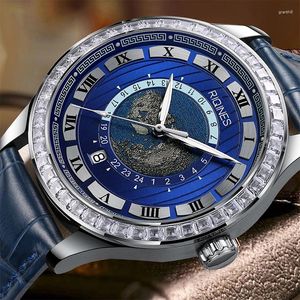 Armbandsur mäns gåva oceanstjärna hela automatisk mekanisk klocka med utsökt fyrkantig sten natt glöd vattentätt år