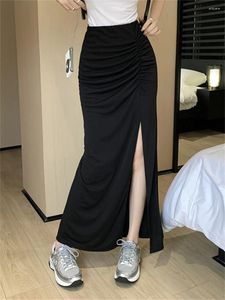 Skirts Alien Kitty S-XL Women Black Split Long OL Summer Bodycon Slim Chic 2024 High Waist Daily Work Wear Sexy Party