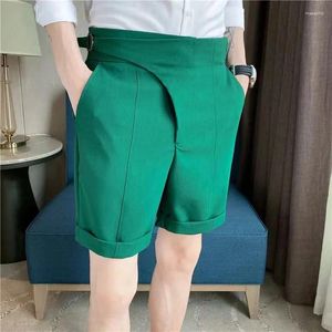 Men's Shorts British Style Casual Suit Mens Waist Buckle Button Naples Knee Length Pants Summer Thin Fashion Business Slim Fit