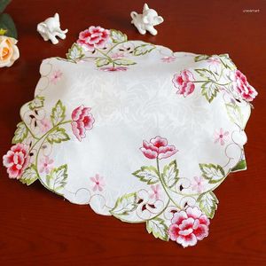 Table Cloth Satin Rose Flower Embroidery Cover Wedding Dining Tablecloth Kitchen Christmas Decoration And Accessories