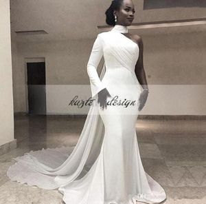 Sexig sjöjungfru nigerian OneShoulder Evening Party Dresses With Ribbon Wrap South African Chiffon Train Simple Trumpet Prom Gowns5873029