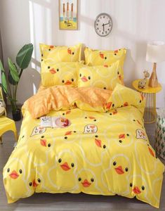Söt gul anka tryck 34st vinter sängkläder set täcke täcke säng platta lakan kudde sovrum leveranser släpp 2011287354122