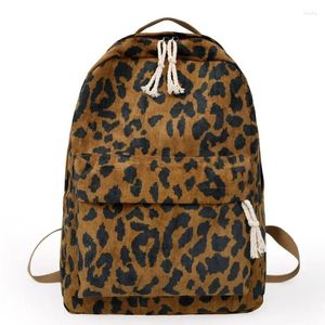 Backpack Leopard Print Soft portátil portátil Student Corduroy Double ombro School School Saco