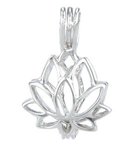 925 Silver Locket Cage Lotus Shape Pearl Gem Beads Cage Pendant kan öppna Sterling Silver Pendant montering DIY smycken Mittning337b2479221