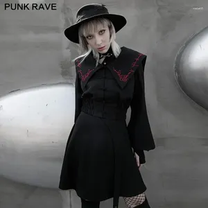 Women's Jackets PUNK RAVE Gothic Daily Black Navy Collar Embroidered Short Coat Collect Waist Open Placket Spring