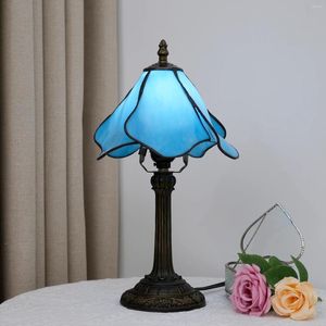 Table Lamps 8 Inch Vintage Tiffany Bedside Dining Lamp Petal Shape Flower Stained Glass For Living Room