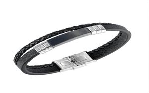 pulseira de couro preto para homens malha multicamada lasca de aço inoxidável minimalismo manual jóias de joalheria meninos presentes662141231666260