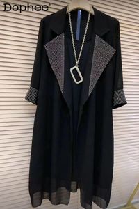 Party Dresses 2024 Summer Dress Suit Women's Large Size Lapels Black Blaze Coat Vest Suspender Two-Piece Set Female 6xl