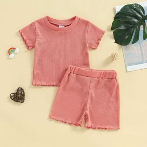 Одежда наборы для малышей детская одежда Девушки Лето сплошной с коротким рукавом.