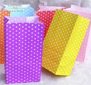 Bütün yeni kağıt torba ayağa kalk up renkli polka nokta çantaları 18x9x6cm lehine açık üst hediye paketleme kağıdı hediye çantası bütün1849060