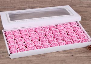 50 peças de conjunto de sabonete de rosa artificial Flores da cabeça Decoração de casamento Fake Flower Wedding Decor Box285b4910027
