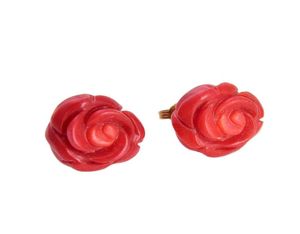 Guaiguai Jewelry Classic 15 мм натуральный Carven Red Coral Flower 14k Серьги с шпилькой