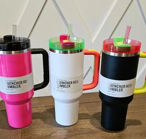 Electric Neon White Black Pink 40oz Tumblers Yellow Orange Green QUENCHER H2.0 Stainless Steel Tumblers Cups with Silicone Handle Lid Straw Winter Pink Car Mugs 0502