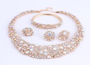 Women AB Color Crystal Jewelry Sets With Necklace Earrings Bracelet Ring Statement Necklaces Boho Trendy Wedding for Party Direct 5189687