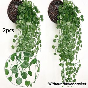 Kwiaty dekoracyjne 2PCS sztuczna wiszą roślina zieleń winorośl liść do przyjęcia na przyjęcie na ścianie Dekoracja Balcony Garland Begonia rattan