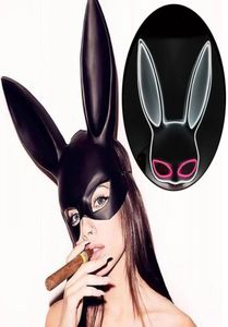 Party Masks Lysande LED Mask Cosplay Rabbit Costumes Accessories Sexig Bunny Half Face Women Mask för scenprestanda Karneval S112762