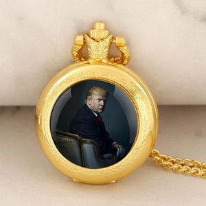Pocket Watches Trump Design Glass Dome Gold Quartz Watch Women Men Halsband unikt Pendant Clock smycken Presenttillbehör
