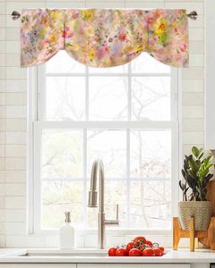 Curtain Spring Flowers Oil Painting Abstract Short Window Adjustable Tie Up Valance For Living Room Kitchen Drapes