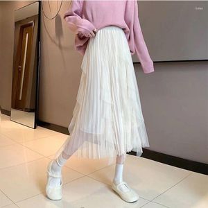 Skirts 2024 Women's Long White Tulle Skirt Korean Style Fashion Fairycore Clothes Vintage Y2k Clothing For Girl Ladies Party Birthday