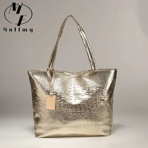Brand Fashion Casual Womens Shoulder Bag Silver Gold Black Handbag PU Leather Womens Large Handbag Womens Handbag 240425