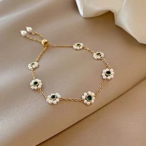 Fashion Trend Stainless Steel Elegant Delicate Flower Pearl Zircon Bracelet Women Jewelry Party Premium Gift Wholesale 240423