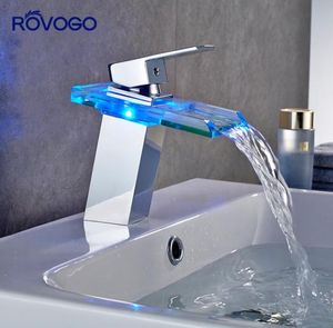 ROVOGO LED Basin Faucet Brass Waterfall Temperature Colors Change Bathroom Sink Tap Cold and 5623656