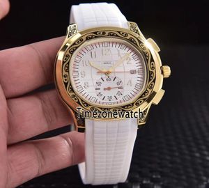 42mm Novo Sport Aquanaut 18K Amarelo Gold Vintage Gravagem Moldura 5968A001 Dial de textura branca Dial automático Relógio de borracha branca TIM5004934