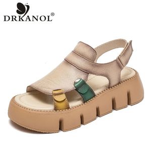 Och kvinnor läder drkanol äkta handgjorda designer krok loop kilar plattform casual sandaler sommarskor 240428 112