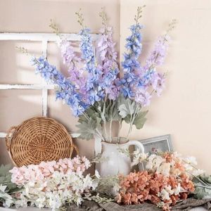 Dekorativa blommor Artificial Delphinium Flower Branch Fake Leaf Wedding Decoration Outdoor Diy For Home Vase Accessories