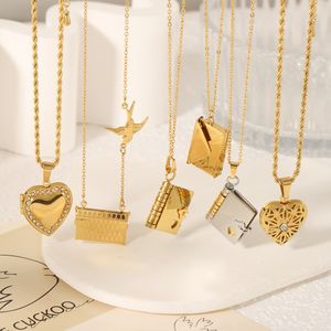 NUOVO 18K Gold Book Penderant Collarbone Chain Necklace Chains Collar Coppia Love Wedding Anniversary Reghip Designer Gioielli