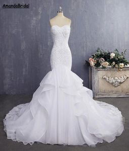Abito da sposa Amandabridal Bride Dresses Sexy Weedding Obete Vintage Lace Bridal 2022 con cinghie rimodellabili strati di piega1271959