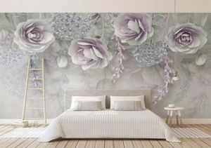 3D Flores em relevo papel de parede Retro Purple Flowers Mural Grande afresco Floral Paper Study Restaurant TV TV Pintura de parede8521631