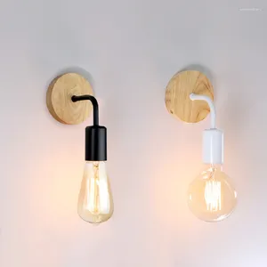 Wall Lamp Nordic Wood E27 Retro Bedside Interior Lighting Bedroom Living Room Home Decor LED