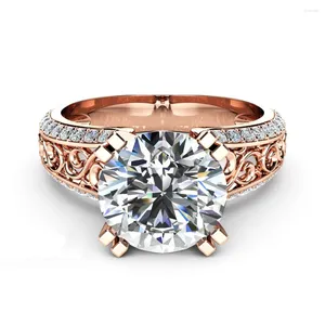 With Side Stones Zircon Engagement Rings For Women Rose Gold Color Wedding Female Anel Austrian Crystals Jewelry Top Quality