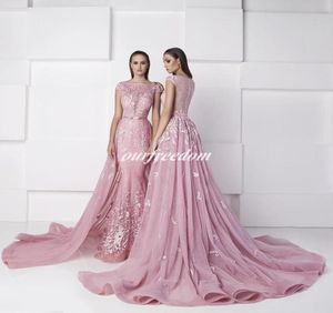 Real2019 Zuhair Murad Candy Pink Mermaid Abendkleider Bateau Neck Cap Sleeve mit dataTable formable Anlass Prom Party Kleid C6041942