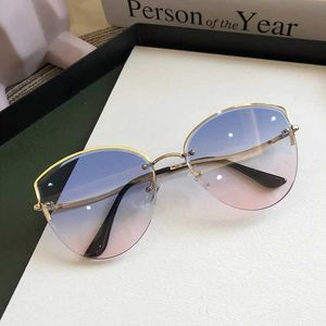 Solglasögon varumärke Rimless Solglasögon Kvinnor Luxury Cat Eye Sun Glasses Ladies Clear Gradient Solglasögon 2020 Diamond Cutting Lens