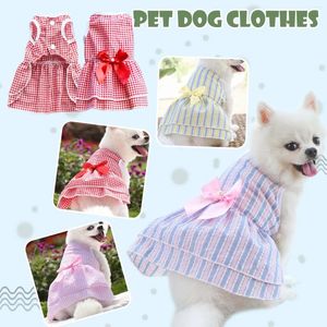 Hundebekleidung Welpe Haustier Hunde Sommer Rock Bogenknoten Plaid Streifen Kleid Kostüm Sling süße Prinzessin Party Geburtstag für