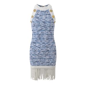 411 XL 2024 Milan Runway Dress Spring Summer Summer Sleeseless Blue Crew Neck Vestres Womens Dress Fashion de alta qualidade YL