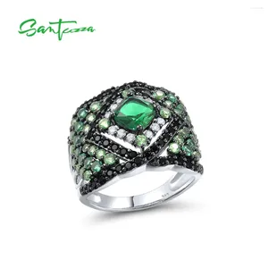 Ringos de cluster Santuzza 925 anel solitário de prata esterlina para mulheres cintilantes verde e preto spinel branca cz charmoso jóias de moda fina