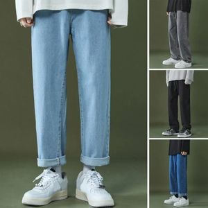 Korean Fashion Mens Casual Baggy Long Jeans Classic Man Straight Denim Wide-leg Pants Solid Color Light Blue Grey Black 240426