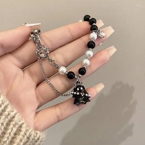 Link Bracelets 2024 Black And White Little Ghost Beaded Bracelet Female Girlfriends Accessories Niche Cold Wind High-grade Sweet Cool Spice