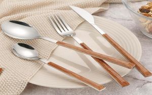 Rostfritt stålbestick med trähandtag Ekofriendly Western Table Set Spoon Knife Fork Högkvalitativ bordsvaror2537918