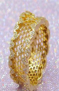 2018 New 925 Silver Ring European Jewelry 18K 3mm Yellow Gold plated Honeycomb Lace Ring with Clear Cz Fashion Charm Ring270M1208472