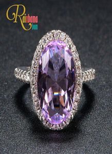 Pierścienie klastra Rainbamabom luksus 925 Solid Sterling Srebrny owalny amethyst kamień narodzinowy Pierścień zaręczynowy Wedding Biżuteria 3891869