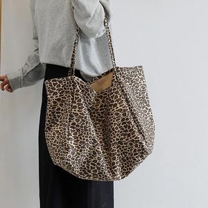 Drawstring Fashion Women's Shopping Handbag Leopard Pattern Crossbody Bag Large Capacity Shoulder Simple Canvas Female Bags
