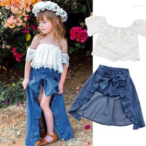 Clothing Sets 1-5years Baby Girl 3pcs Clothes Set Off Shoulder White Lace Hollow Top Short Pants Bowknot Long Skirt Girls Summer Outfits