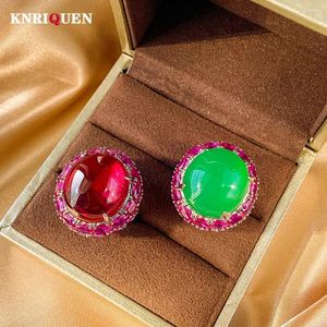 Küme Yüzük Vintage 18 20mm Ruby Emerald Lab elmas alyans büyük değerli taş kokteyl partisi güzel mücevher kadın yıldönümü hediyeleri