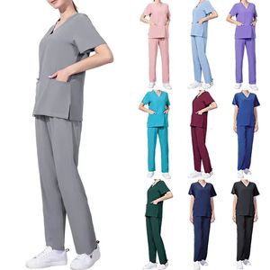 Doctor de estilo de operações de operações de operações de verão shortsleeeeeeeeeeved elástico Quickdrying Beauty Salon Enfermeira uniforme 240418