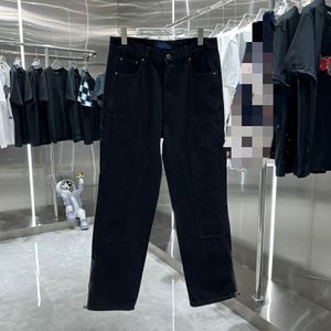 Män kvinnor parar vardagliga casual denim byxor broderi quiltning rippad för trendmärke vintage byxben blixtlås lila varumärke jeans