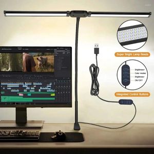 Bordslampor Dubbelhuvud LED -klipptyp Remote Control Desk Lamp Läsning Desktop Arkitektur med 5 färglägen a